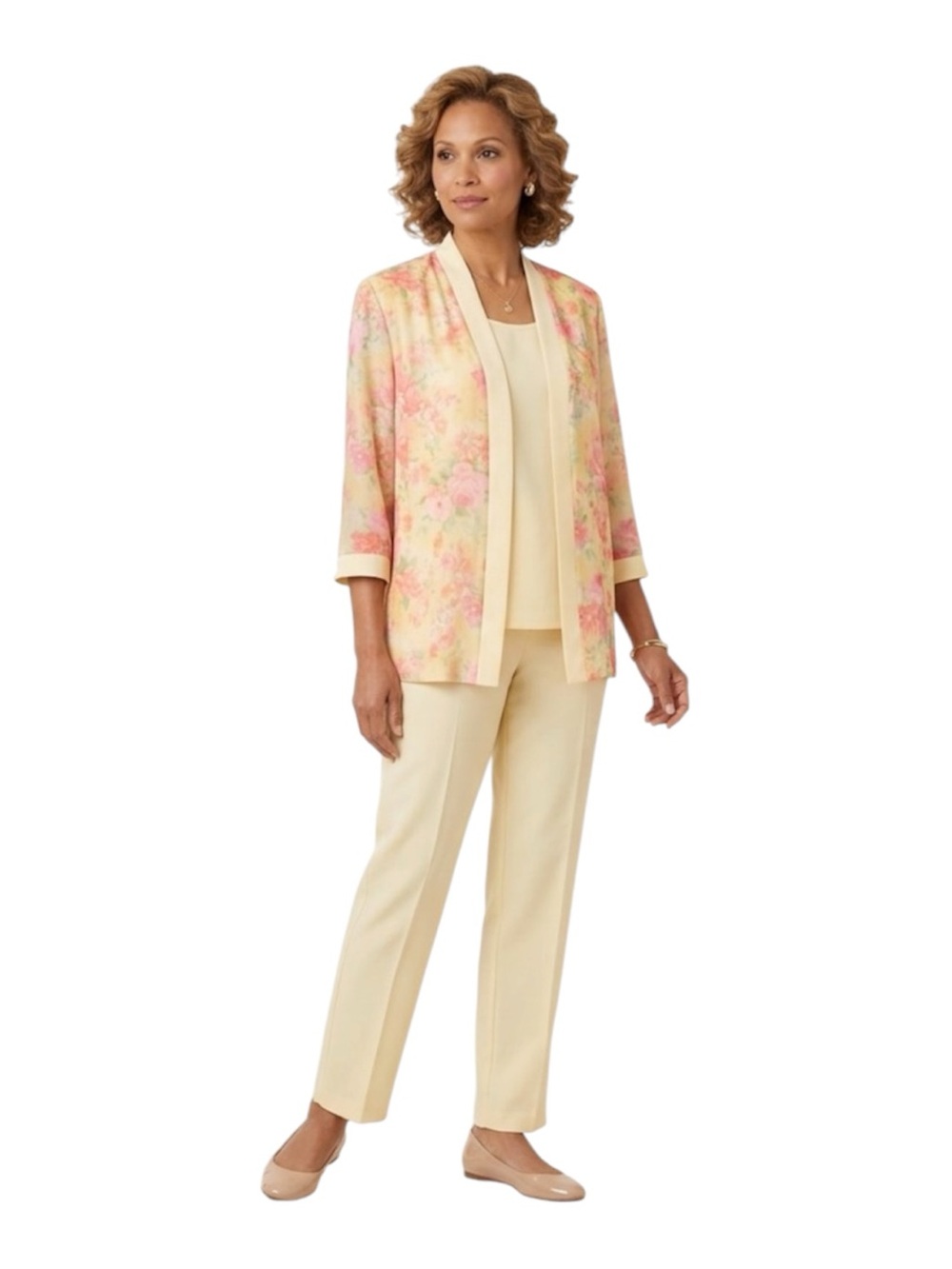 Haband 3 piece set Floral Yellow Open-Front Kimono Jacket size MP